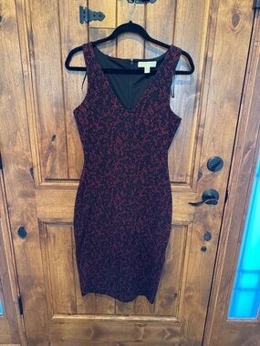 MICHAEL Michael Kors Burgundy and Black Lace-Effect Midi Dress